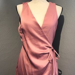 Blush, satin wrap dress